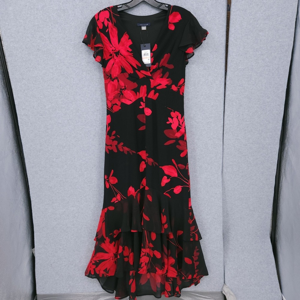 Tommy Hilfiger Flutter Sleeve Chiffon V Neck Floral Dress Womens Size 2 NWT